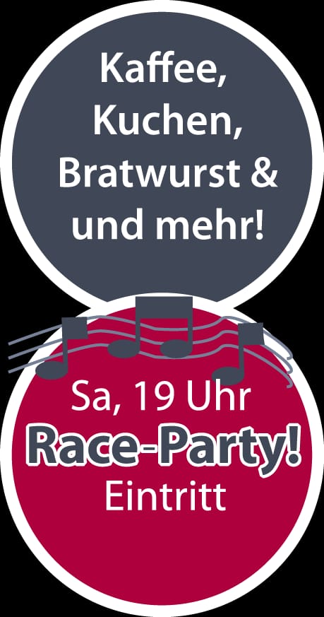 Hinweis auf Verpflegung und Race & Dance Party